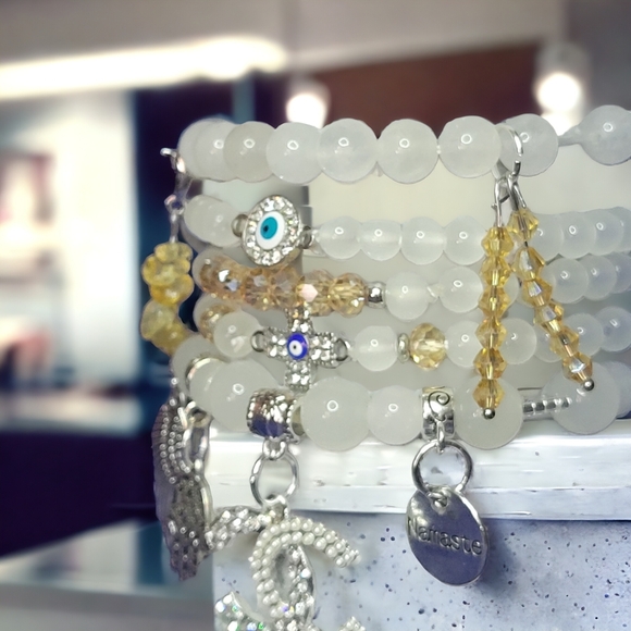 White CC Crystal Namaste Charmed bracelets Set - Picture 3 of 7